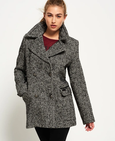 Superdry Classic Wool Pea Coat In Dark Grey | ModeSens
