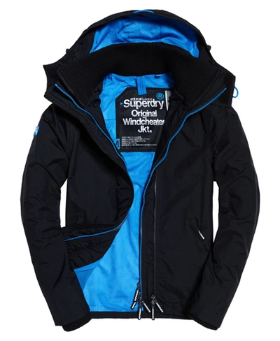 Shop Superdry Pop Zip Hooded Technical Windcheater Jacket In Black