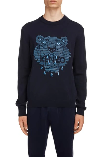 Shop Kenzo Rubber Tiger Head Sweater In Midnight Blue
