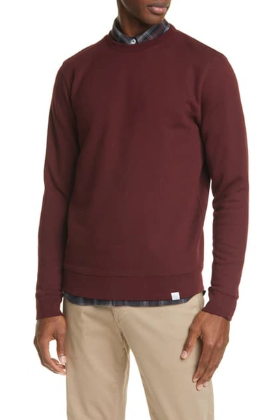 Shop Norse Projects Vagn Crewneck Cotton Sweatshirt In Mulberry Red