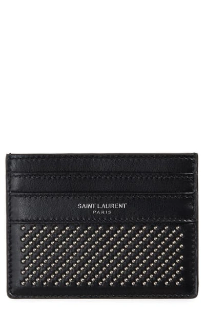 Shop Saint Laurent Studded Leather Card Case In Black
