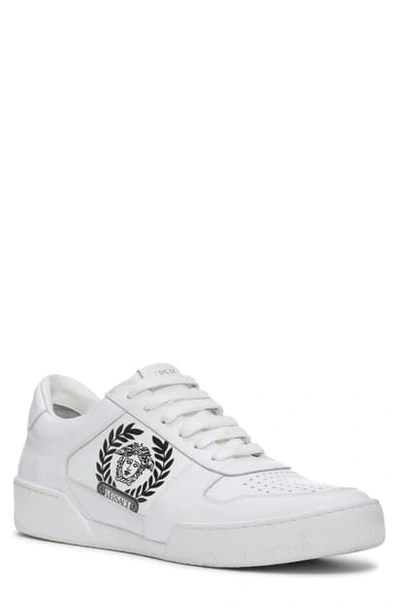 Shop Versace Logo Sneaker In White Black