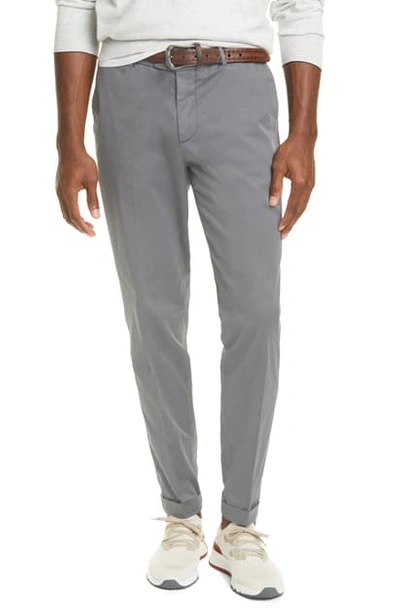 Shop Brunello Cucinelli Solid Stretch Cotton Dress Pants In Dark Grey