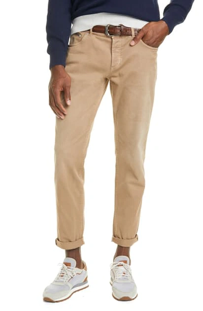 Shop Brunello Cucinelli Over Dye Stretch Cotton Jeans In Light Brown