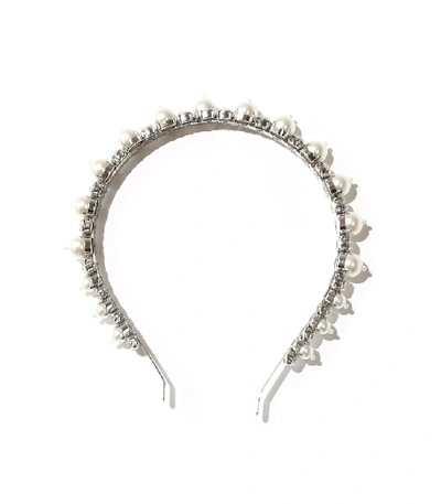Shop Simone Rocha Pearl And Crystal Hairband In Silver/white In Multi