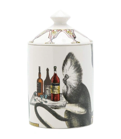 Shop Fornasetti Monkey Celebrate Candle In White/grey