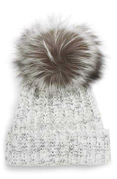 Shop Kyi Kyi Beanie With Genuine Fox Fur Pom In Grey-silver Fox