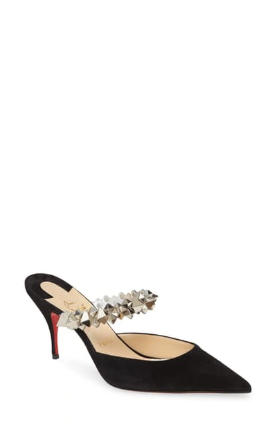 Shop Christian Louboutin Planet Choc Embellished Mule In Black/ Silver
