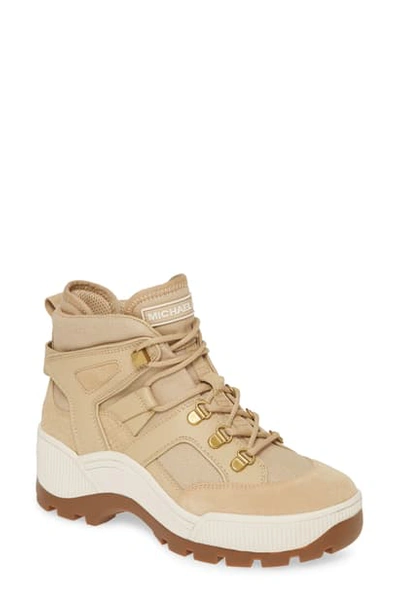 Shop Michael Michael Kors Brook Hiking Boot In Khaki Suede/ Leather