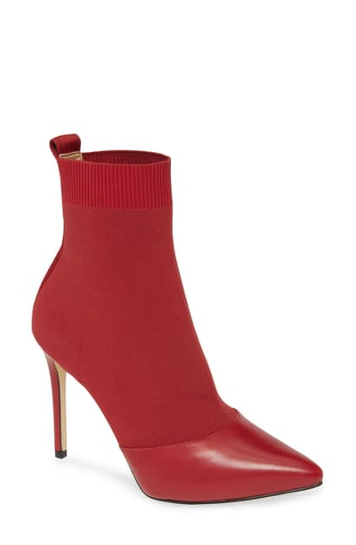 Shop Michael Michael Kors Vicky Bootie In Scarlet Fabric/ Leather
