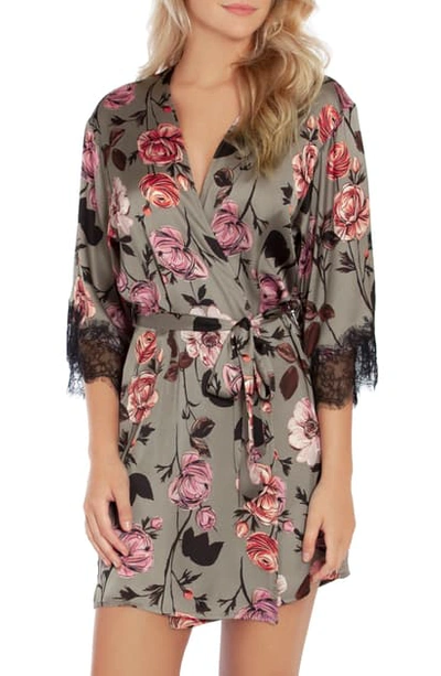 Shop Midnight Bakery Floral Satin Robe In Gwen Rose-grey