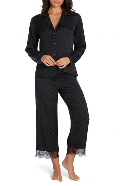 Shop Midnight Bakery Lace Trim Dot Satin Pajamas In Black