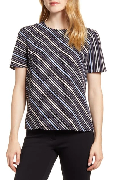 Shop Anne Klein Milano Stripe Short Sleeve Blouse In Blk Forest/ Devonshire Com