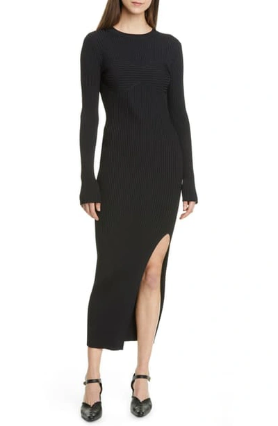 Shop Khaite Evlynne Long Sleeve Ribbed Sweater Dress In Black