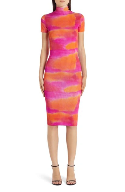 Shop Versace Tie Dye Silk Sweater Dress In Orange/pink
