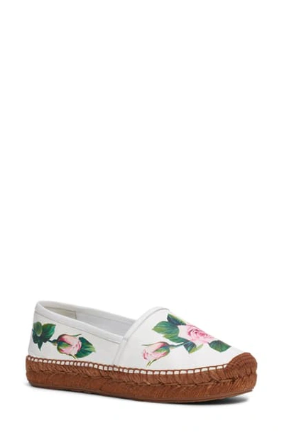 Shop Dolce & Gabbana Floral Espadrille Flat In White/ Pink