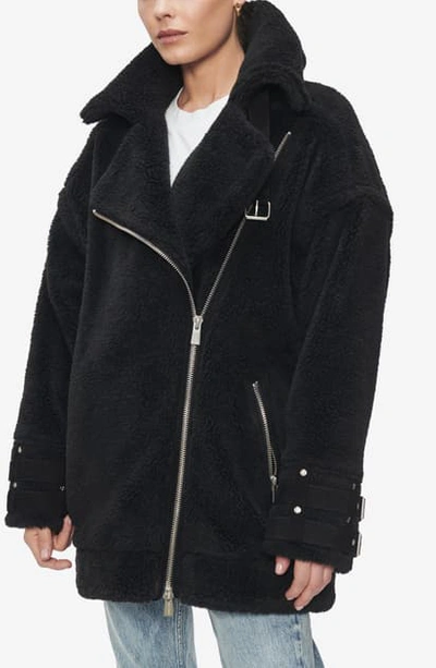 Shop Anine Bing Fran Faux Shearling Coat In Black