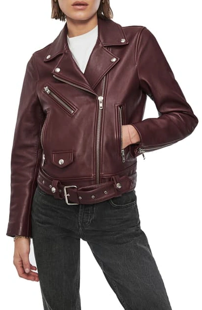 Shop Anine Bing Benjamin Leather Moto Jacket In Burgundy