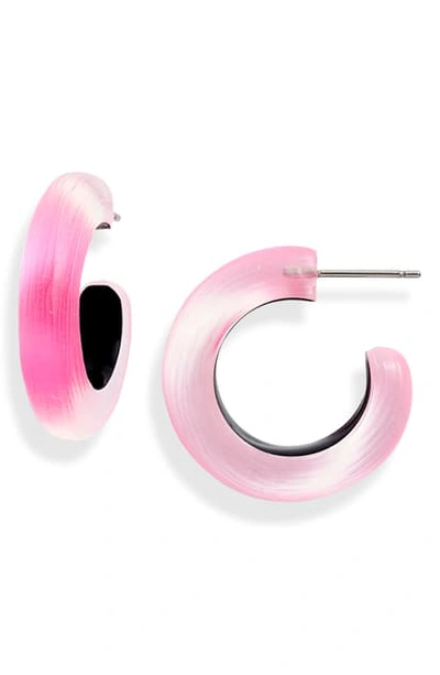 Shop Alexis Bittar Small Thin Hoop Earrings In Neon Pink