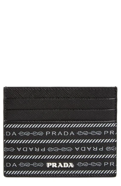 Shop Prada Logo Print Leather Card Case In Nero