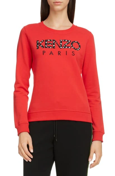 Shop Kenzo Logo Applique Cotton Sweatshirt In Medium Red