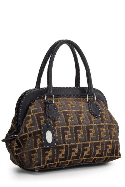 Pre-owned Fendi Gold Metallic Brown Velvet Zucca Selleria Handbag