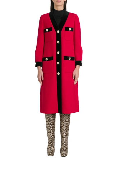 Shop Gucci Velvet Trimming Coat Dress In Rosso