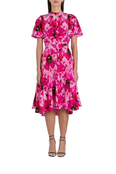 Shop Alexander Mcqueen Floral Cocktail Dress In Fuxia