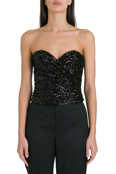 Shop Saint Laurent Sequins Bustier Top In Nero