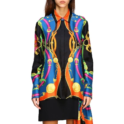 Shop Versace Silk Shirt With Rodeo Print In Black