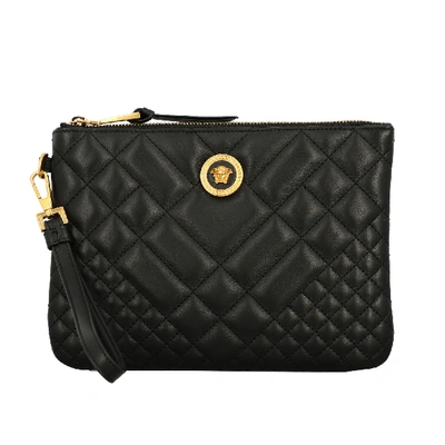 Shop Versace Wrist Clutch In Quilted Leather In Black