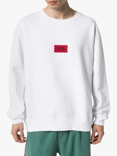 Shop 424 Logo Appliqué Stretch Cotton Sweatshirt In White