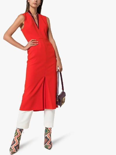 Shop Victoria Beckham V-neck Fitted Midi Dress In Red