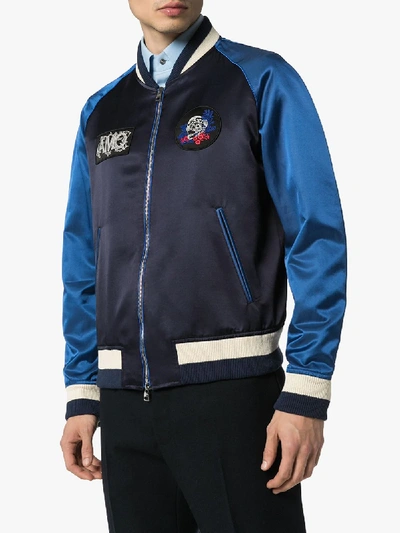 Shop Alexander Mcqueen Embroidered Bomber Jacket In Blue