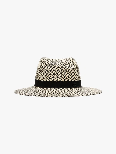 Shop Maison Michel Black And Beige Virginie Panama Hat In Neutrals