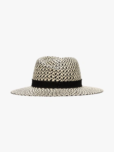 Shop Maison Michel Black And Beige Virginie Panama Hat In Neutrals