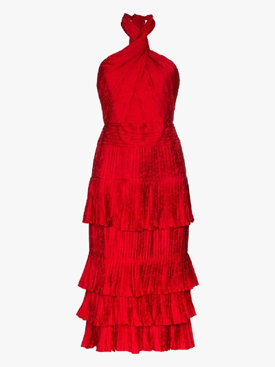 Shop Johanna Ortiz Eccentric Vibes Jacquard Midi Dress In Red