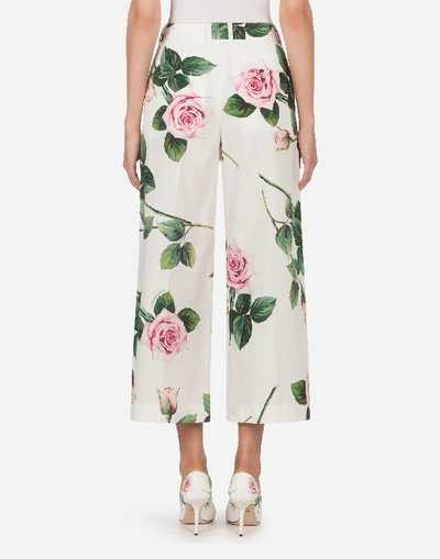 Shop Dolce & Gabbana Tropical Rose Print Poplin Wide Leg Pants In Floral Print