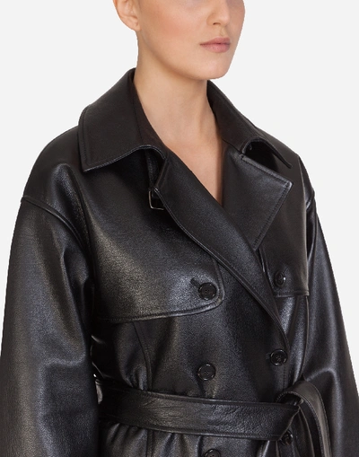 Shop Dolce & Gabbana Double-breasted Leather Belted Coat