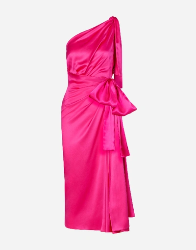 Shop Dolce & Gabbana Silk Satin Longuette Dress In Pink