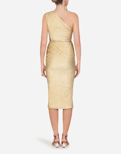 Shop Dolce & Gabbana One-shoulder Lamé Longuette Dress In Gold