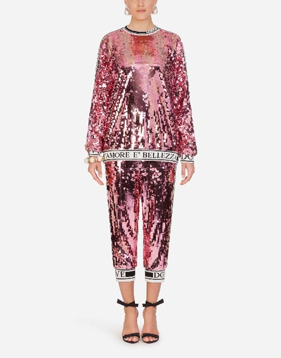 Shop Dolce & Gabbana Sequined Sweatshirt In Pink