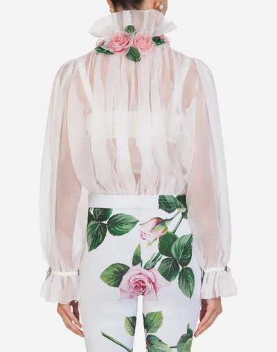 Shop Dolce & Gabbana Organza Shirt With Embroidery In White