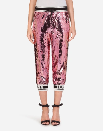 Shop Dolce & Gabbana Short Sequined Jogging Pants In Pink