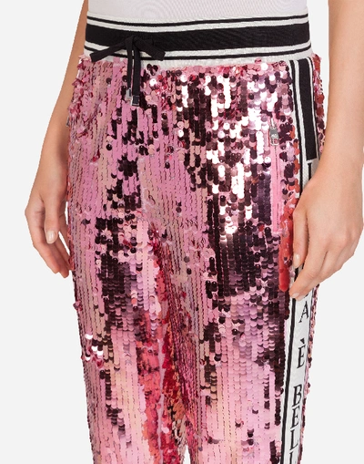 Shop Dolce & Gabbana Short Sequined Jogging Pants In Pink