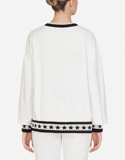 Shop Dolce & Gabbana Millennials Star Jersey Crew Neck Sweatshirt In White