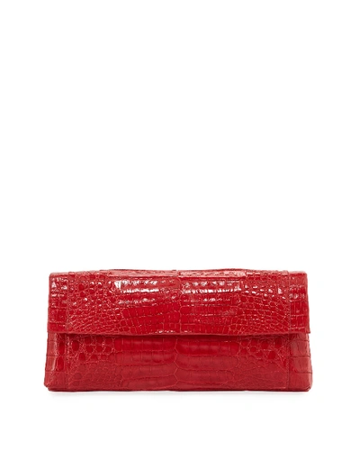 Shop Nancy Gonzalez Gotham Crocodile Flap Clutch Bag In Red Pattern