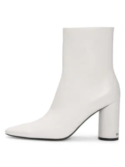 Shop Balenciaga Women's Oval Block-heel Leather Ankle Boots In White