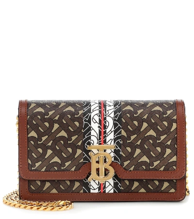 Shop Burberry Carrie Tb Leather Shoulder Bag In Brown