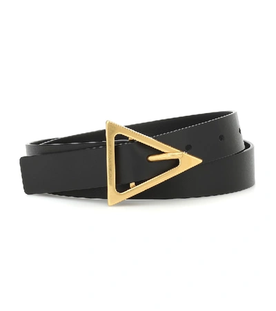 Shop Bottega Veneta Triangle Leather Belt In Nero/nero-gold